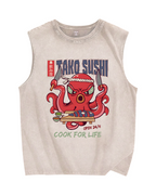 Tako Sushi Octopus Vintage Distressed Washed Tank Top