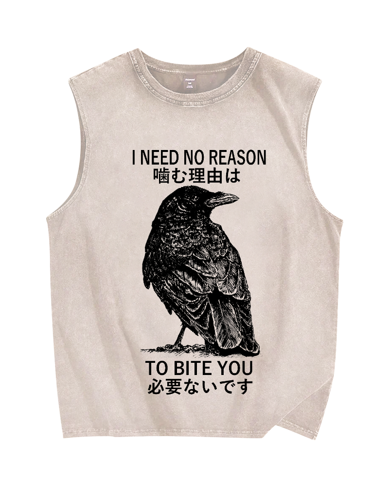 Unisex Crow Pecking People Printed Washed Tank Top