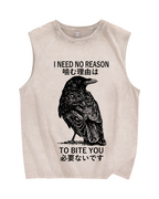 Unisex Crow Pecking People Printed Washed Tank Top