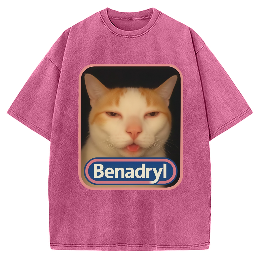 Benadryl Meme Cat Vintage Washed T-shirt