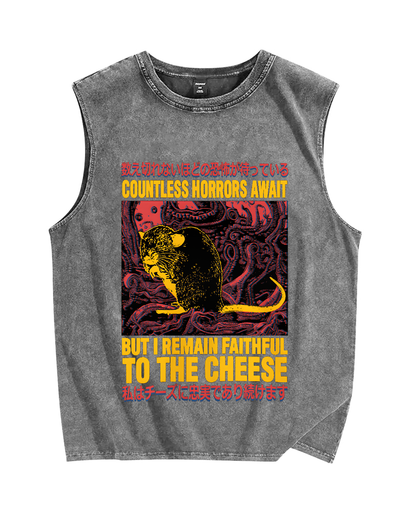 Cheese Mouse Vintage Distressed Washed Tank Top