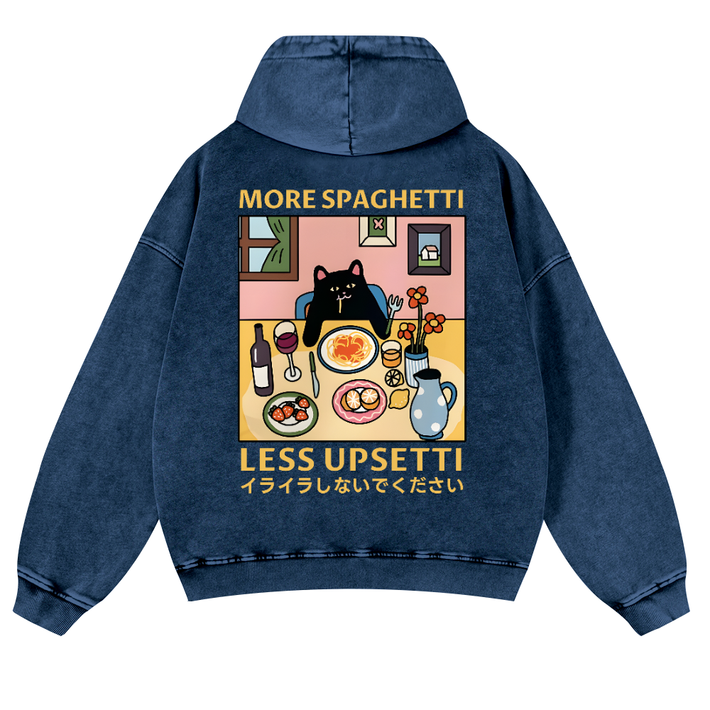 Spaghetti Cat Vintage Washed Cotton Back Art Hoodie