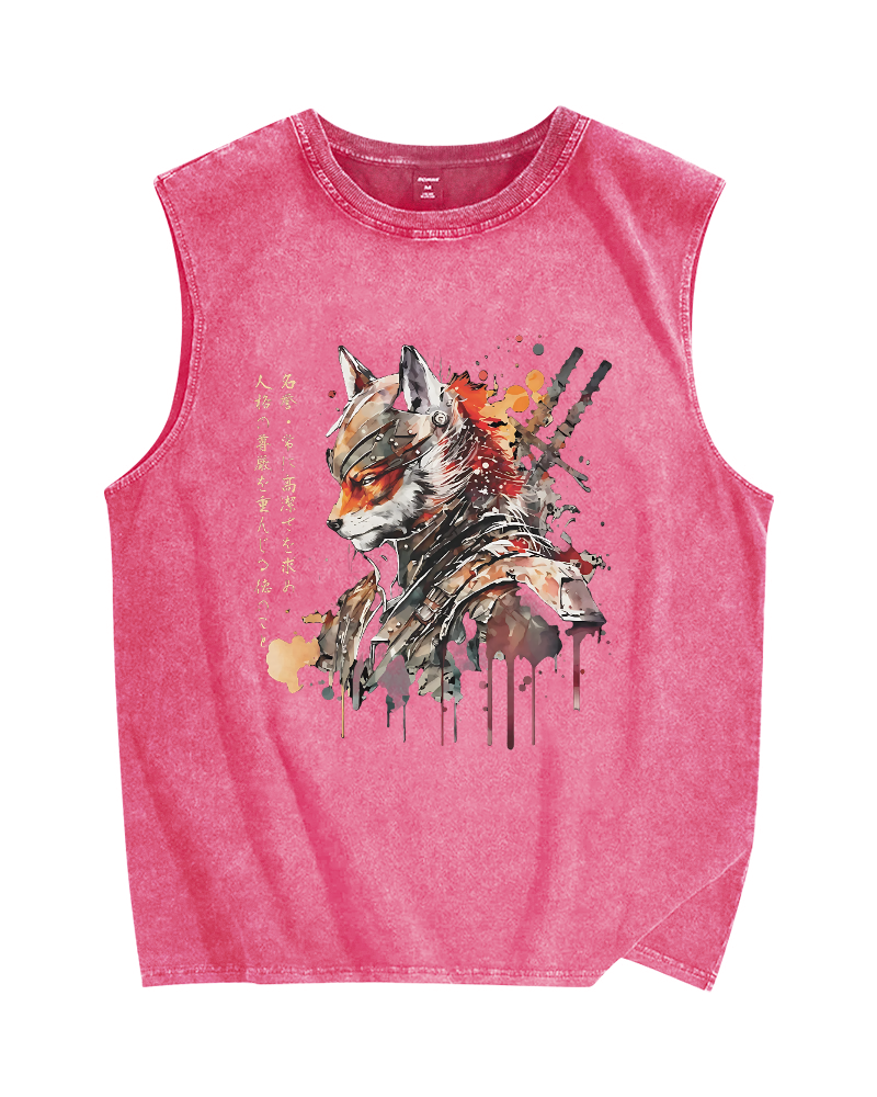 Samurai Fox Vintage Distressed Washed Tank Top