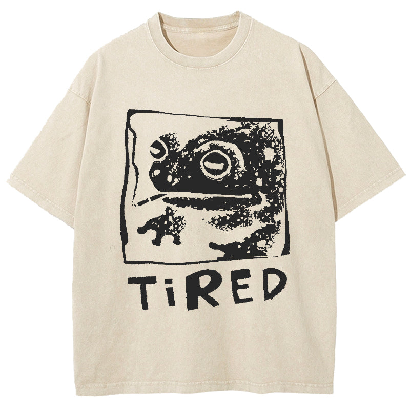 Tired Frog Funny Washed T-Shirt