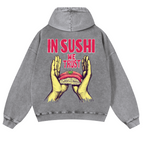 In Sushi We Trust Vintage Washed Cotton Back Art Hoodie