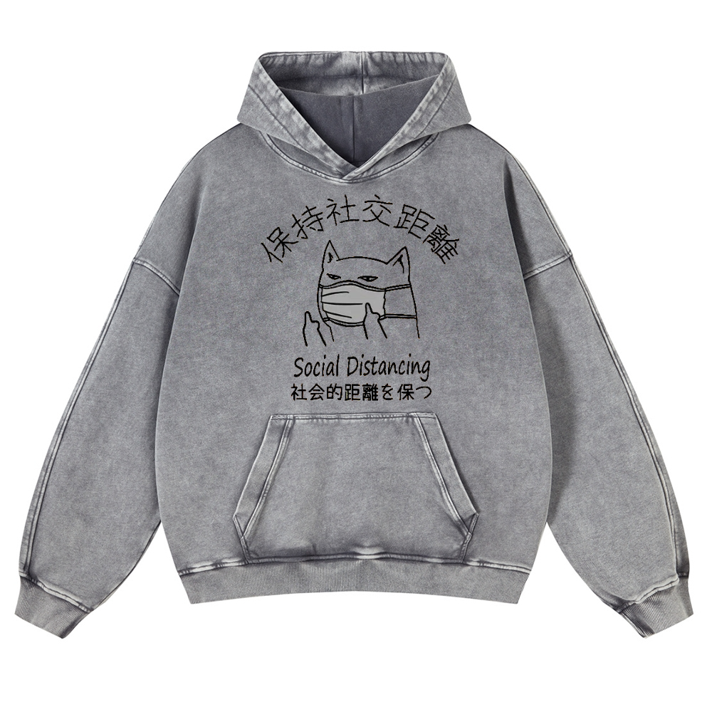 Social Distancing Vintage Washed Thick Cotton Hoodie