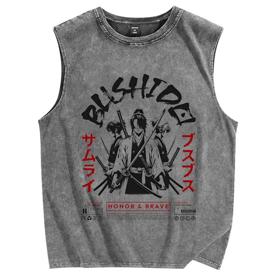 Samurai Japanese Warrior Bushido Vintage Distressed Washed Tank Top