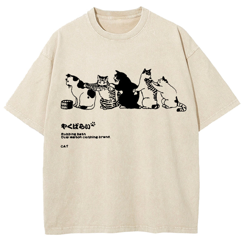 Queue for bathing cats Washed T-Shirt