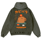 Capybara Vintage Washed Cotton Back Art Hoodie