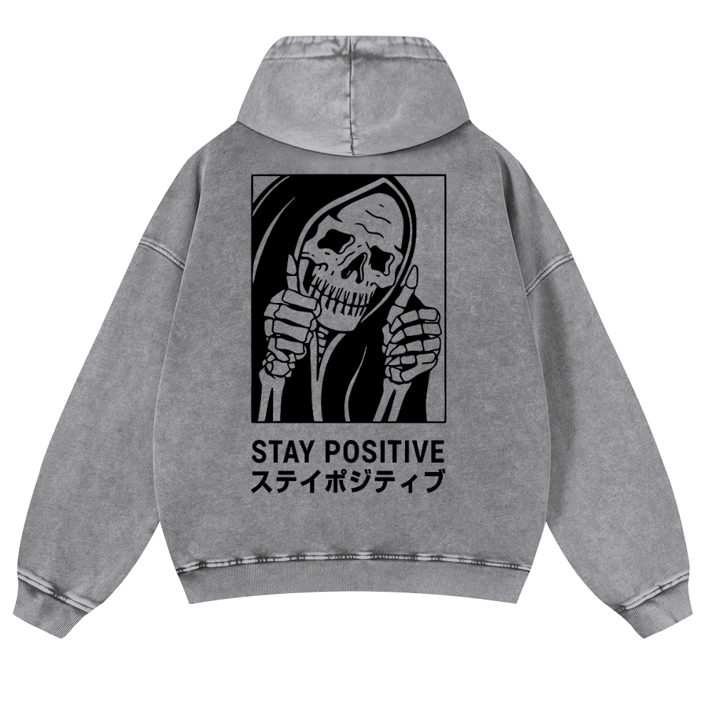 Stay Positive Skull Vintage Washed Cotton Back Art Hoodie