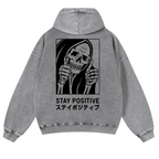 Stay Positive Skull Vintage Washed Cotton Back Art Hoodie