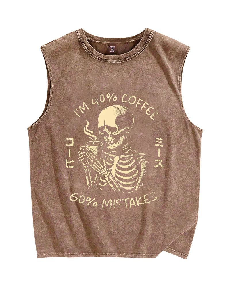40% Coffee & 60% Mistakes Skull Vintage Distressed Washed Tank Top
