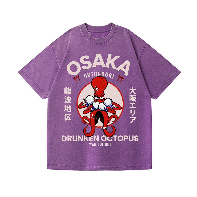 Osaka Drunken Octopus Vintage Wash Japanese Design T-Shirt