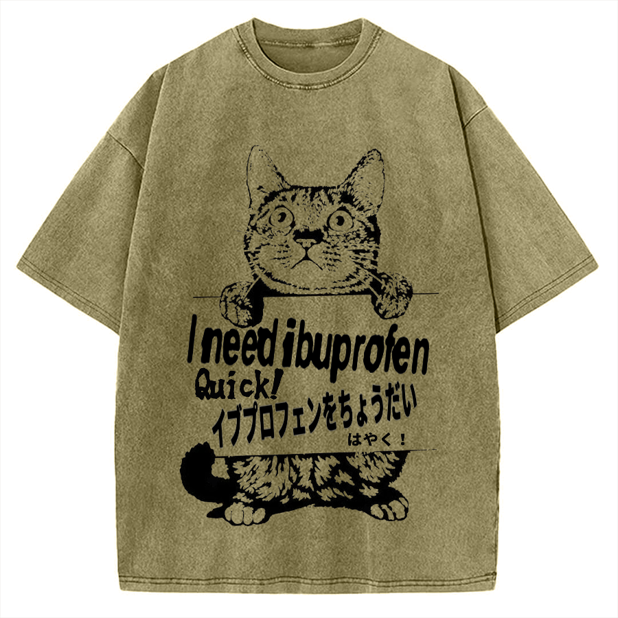 Ibuprofen Cat Vintage Washed T-shirt