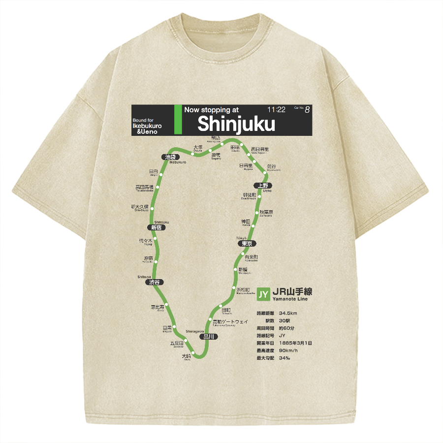 Yamanote Line route map Vintage Washed T-shirt