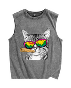 Smoking Cat Vintage Distressed Washed Tank Top