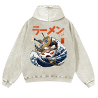 Ramen Wave Vintage Washed Cotton Back Art Hoodie