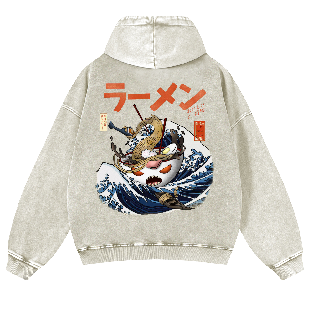 Ramen Wave Vintage Washed Cotton Back Art Hoodie