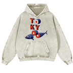 Tokyo Sushi Fish Vintage Washed Thick Cotton Hoodie