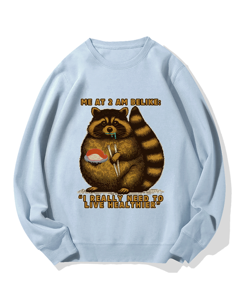 Raccoon Eating Sushi Cotton Sweatshirt