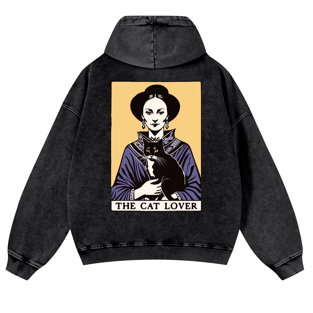 The Cat Lover Vintage Washed Cotton Back Art Hoodie