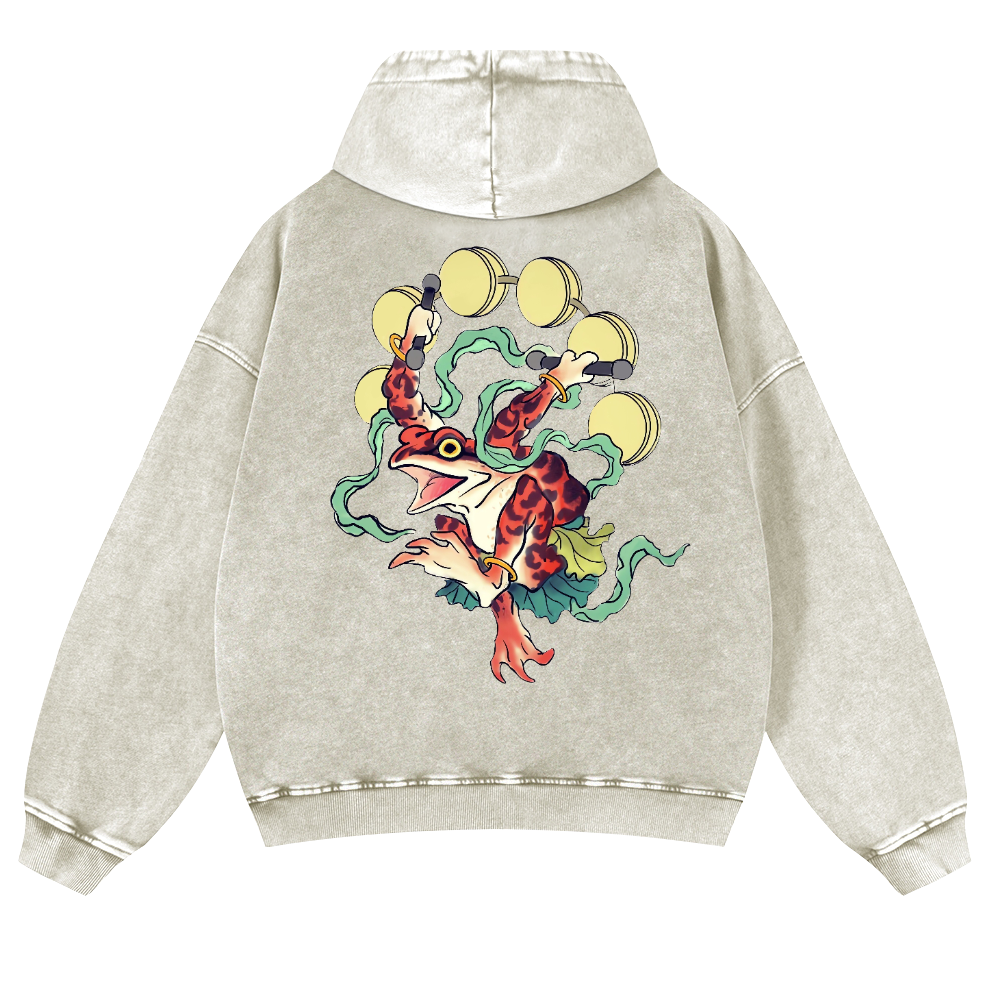 Frog Vintage Washed Cotton Back Art Hoodie