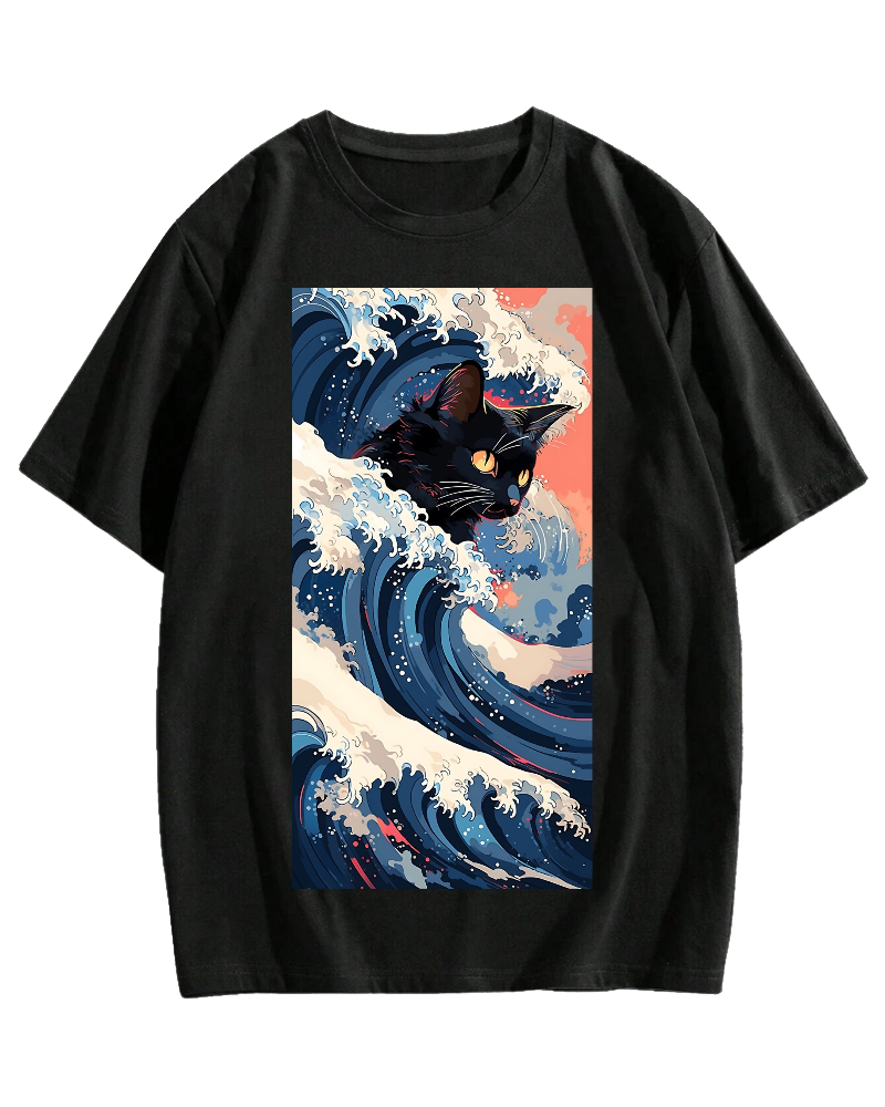 Cat of the Great Wave off Kanagawa Cotton casual T-shirt