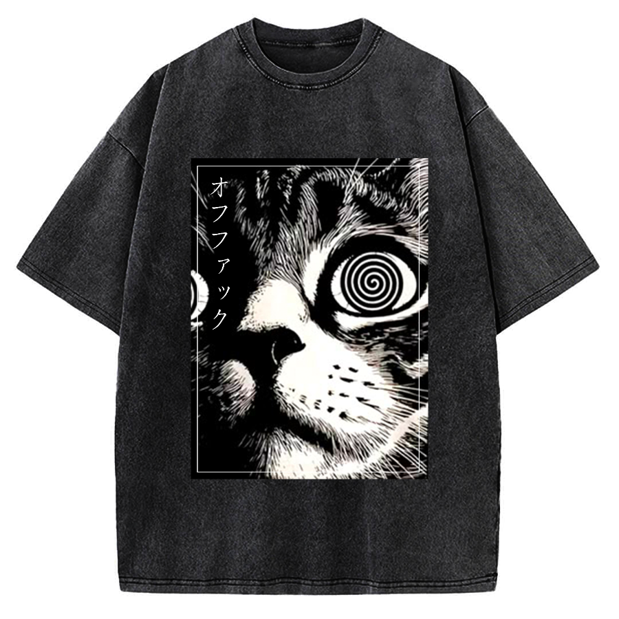 Psychedelic Cat Gothic Art Funny Cat Vintage Washed T-shirt