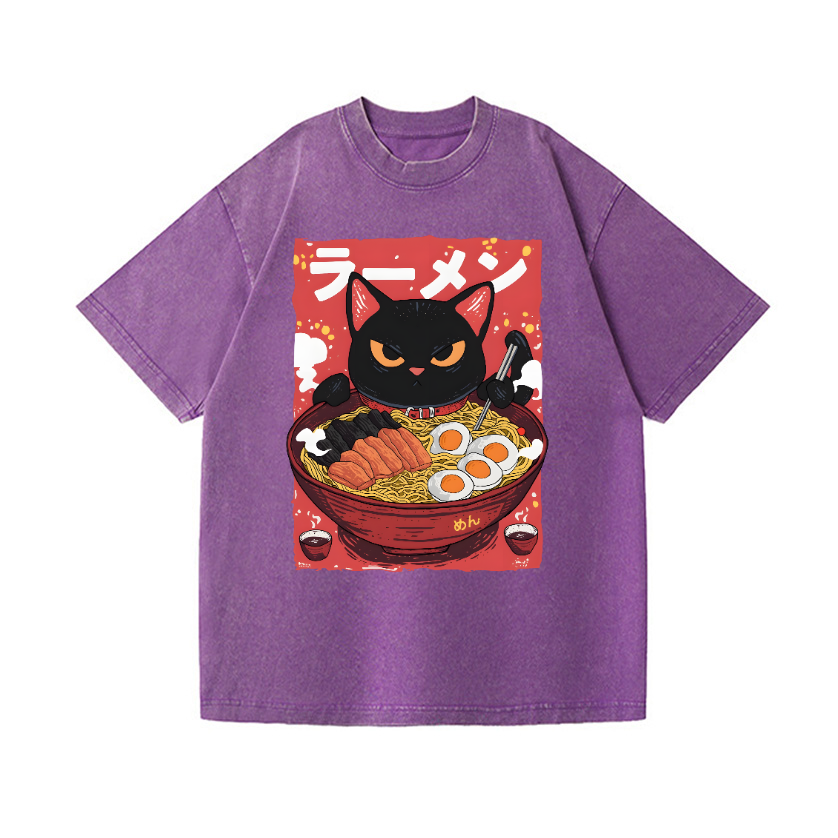 Ramen Black Cat Vintage Wash Japanese Design T-Shirt