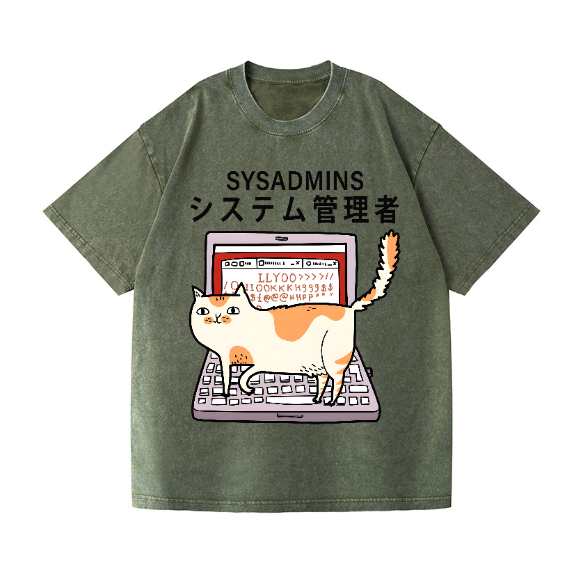 Sysadmins Cat Vintage Wash Japanese Design T-Shirt