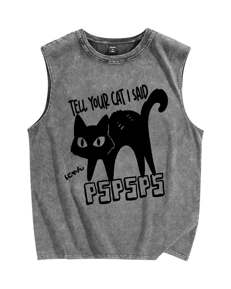 Attract Cats Vintage Distressed Washed Tank Top