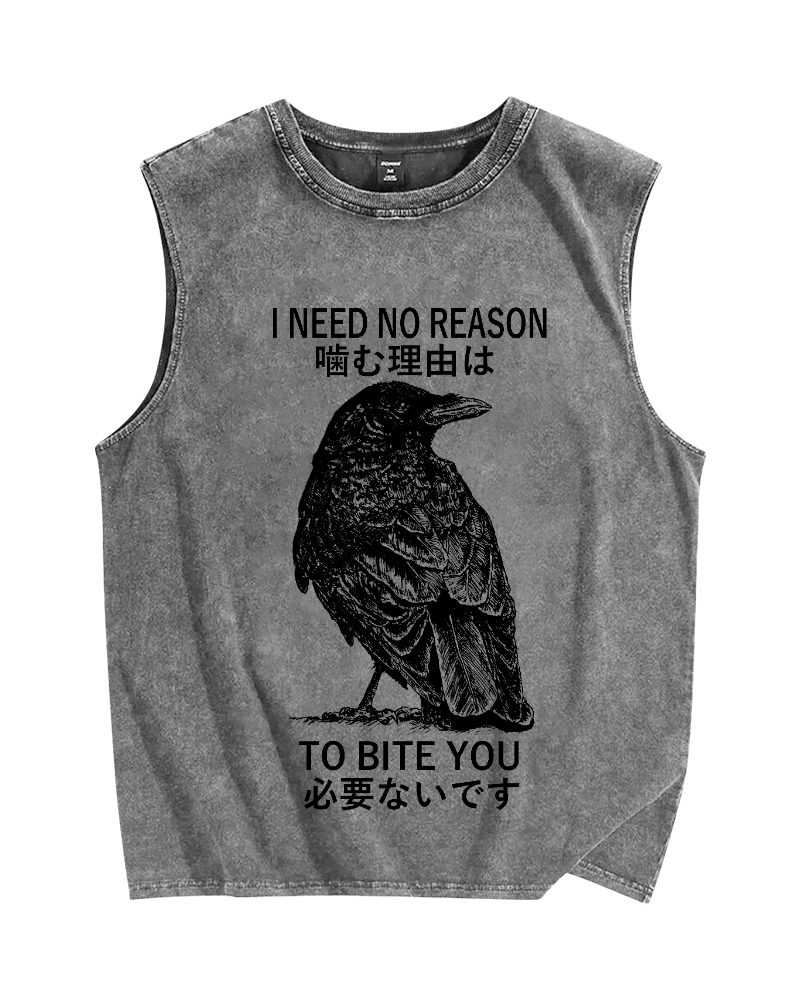 Unisex Crow Pecking People Printed Washed Tank Top