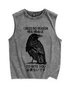 Unisex Crow Pecking People Printed Washed Tank Top