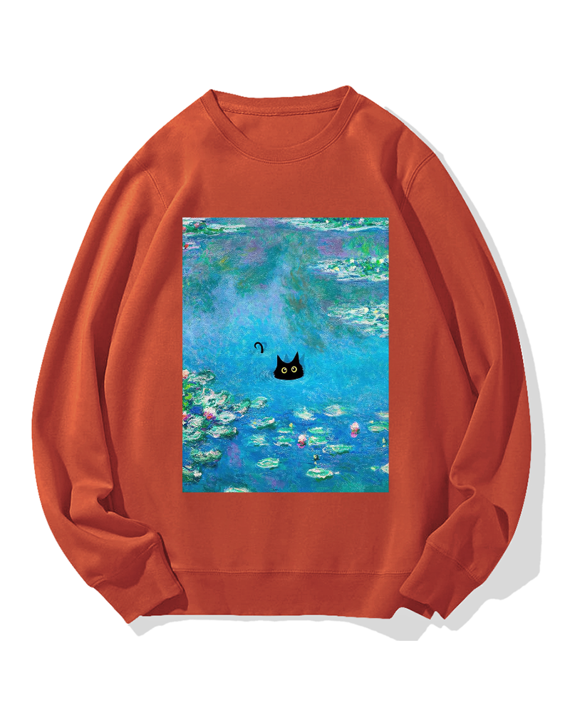 Monet Water Lily Cat Cotton Sweatshirt