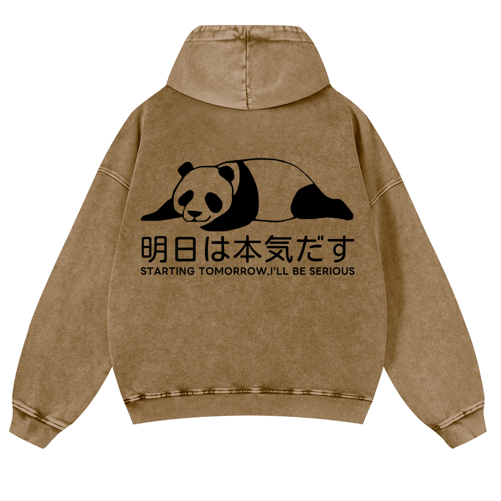 Starting Tomorrow, I'Ll Be Serious Panda Vintage Washed Cotton Back Art Hoodie
