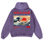 Kanagawa Ukiyo-e Great Wave Vintage Washed Cotton Back Art Hoodie
