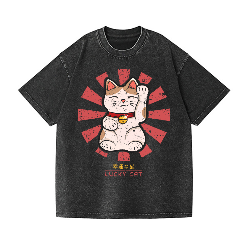 Lucky Cat Vintage Wash Japanese Design T-Shirt