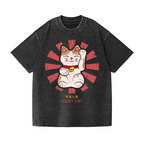 Lucky Cat Vintage Wash Japanese Design T-Shirt