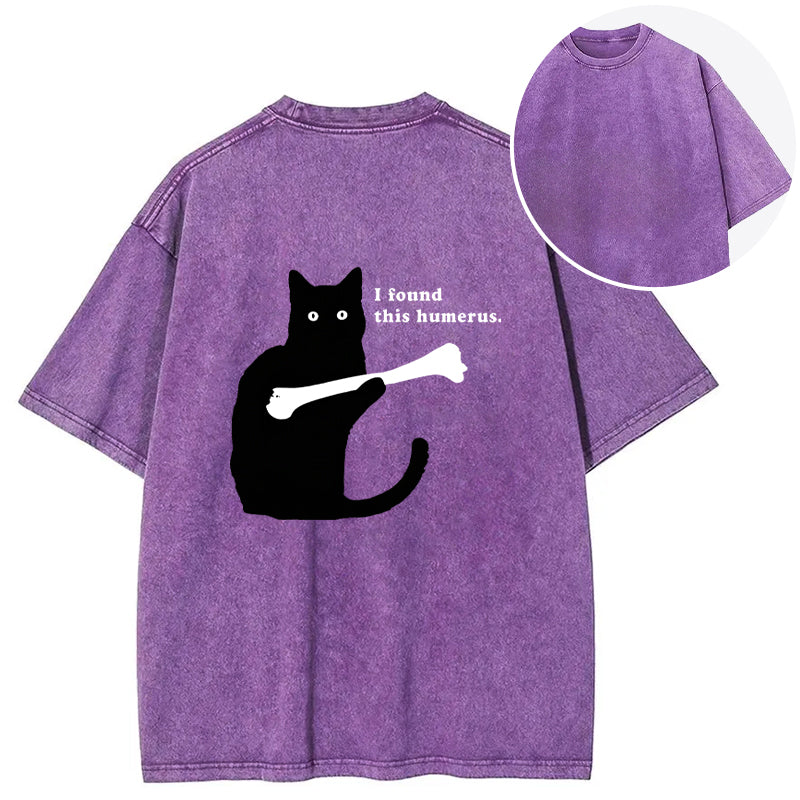 Cat Finds Human Bones Back Washed T-Shirt