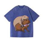 Capybaras and the Mysterious Sword Vintage Wash Japanese Design T-Shirt