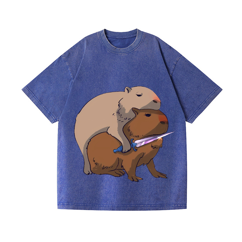 Capybaras and the Mysterious Sword Vintage Wash Japanese Design T-Shirt