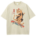 Skate Cat Washed Vintage Short Sleeves T-Shirt