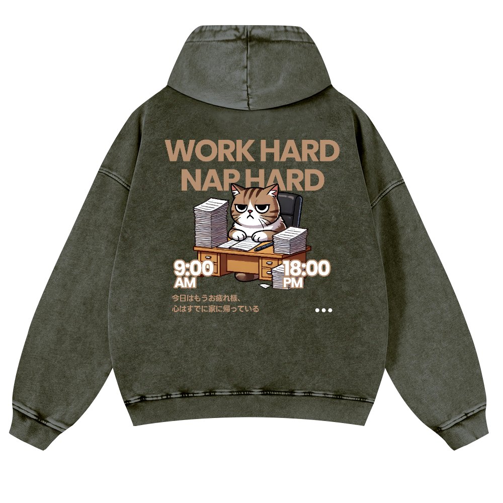 Cat Vintage Washed Cotton Back Art Hoodie