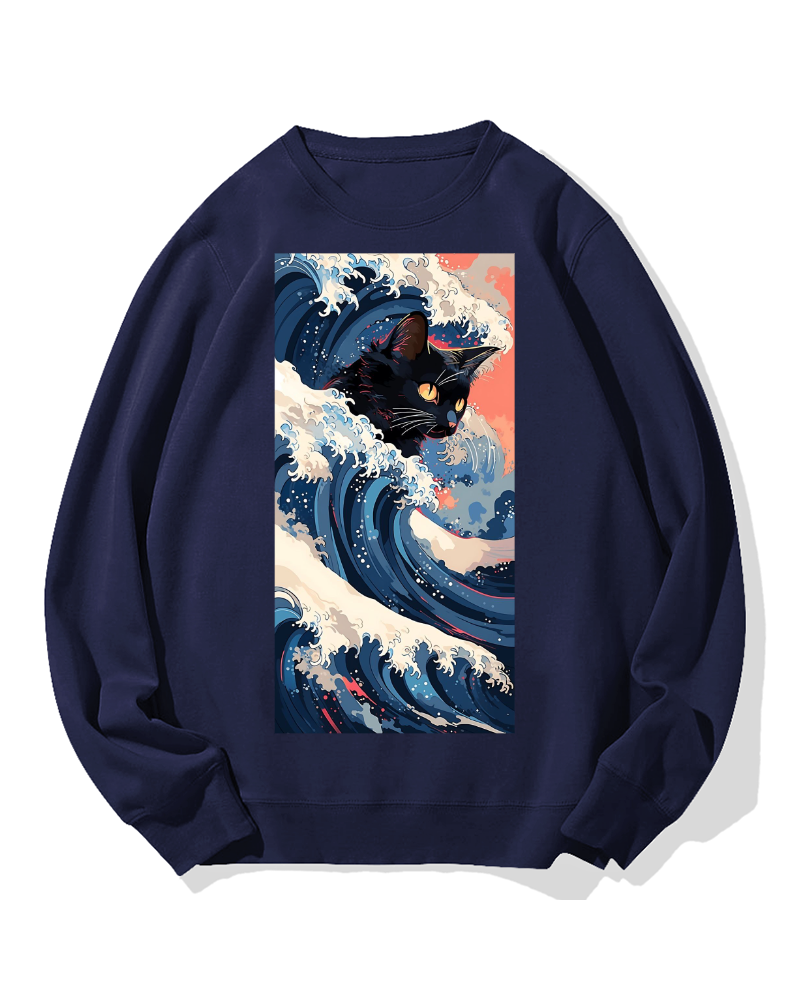 Cat of the Great Wave off Kanagawa Cotton Sweatshirt