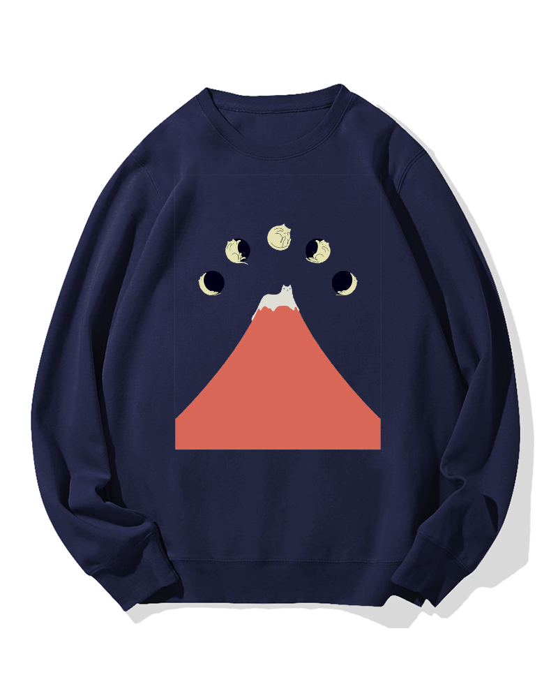 Fuji Mountain Cat Moon Cotton Sweatshirt