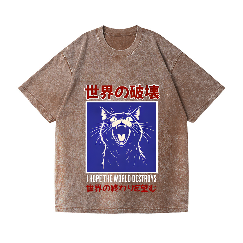 Cat Vintage Wash Japanese Design T-Shirt