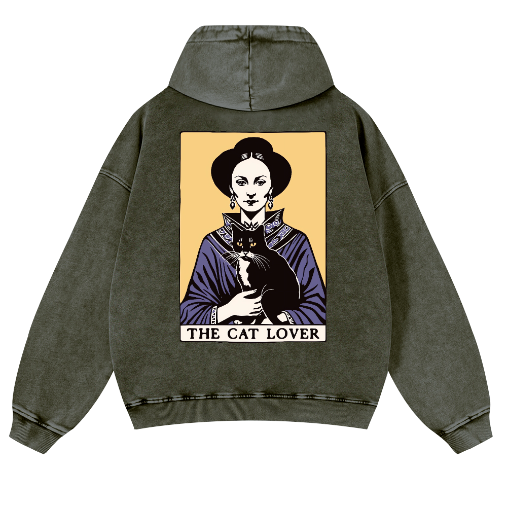 The Cat Lover Vintage Washed Cotton Back Art Hoodie