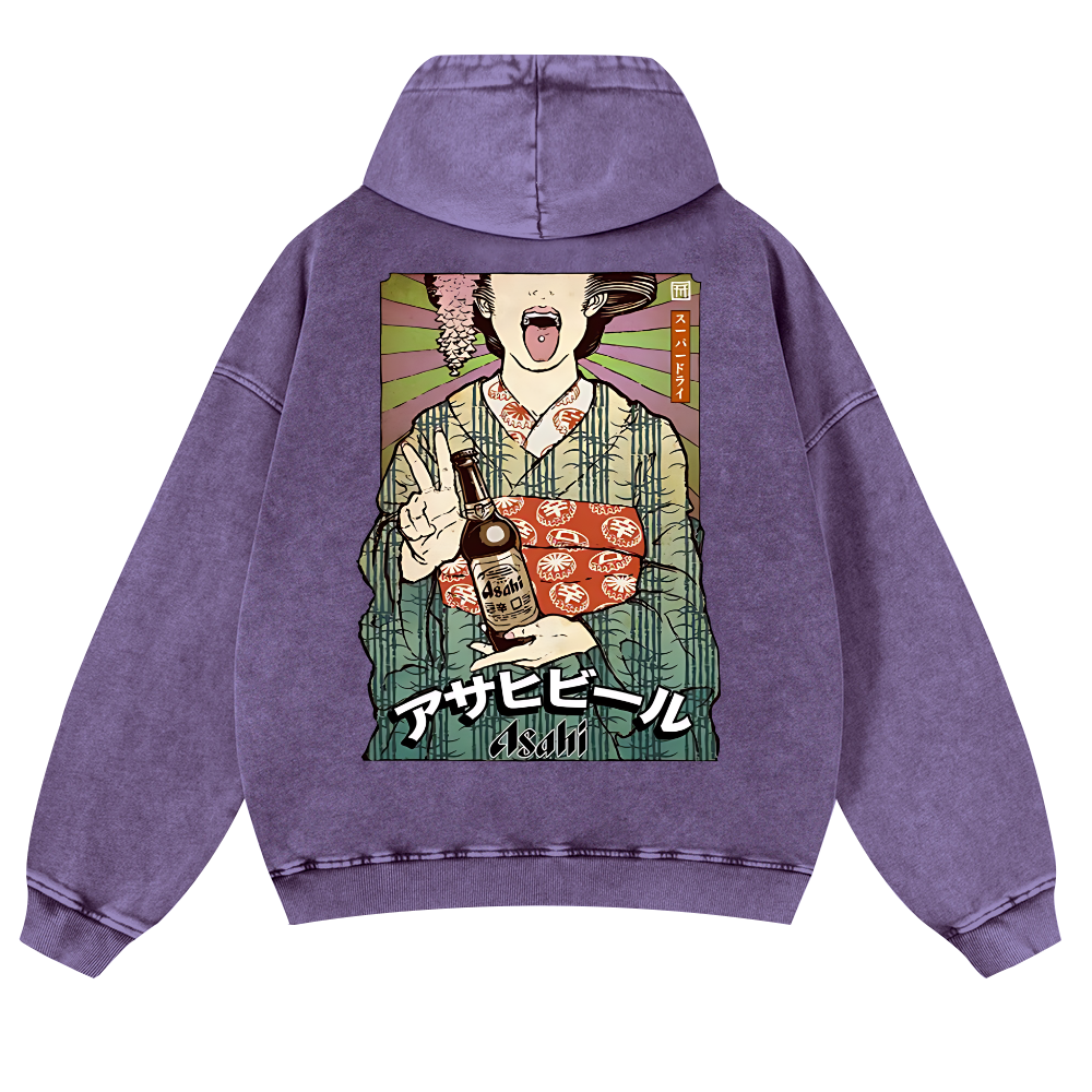 Asahi Beer Geisha Vintage Washed Cotton Back Art Hoodie