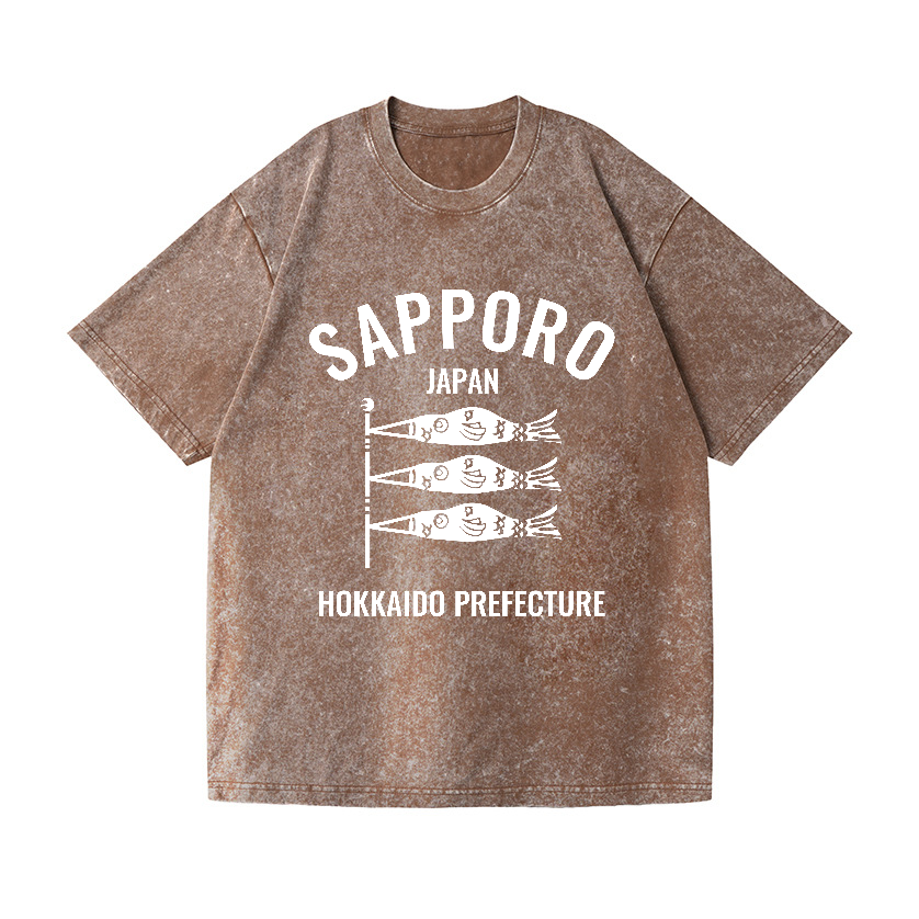 Sapporo Hokkaido Koinobori Vintage Wash Japanese Design T-Shirt