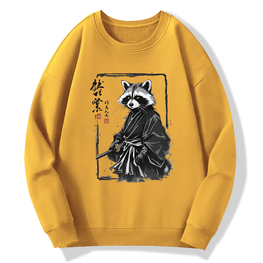 Japanese Raccoon Warrior Art Cotton Pullover Sweatshirt